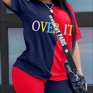 Colorblock Letter Print Top & Shorts